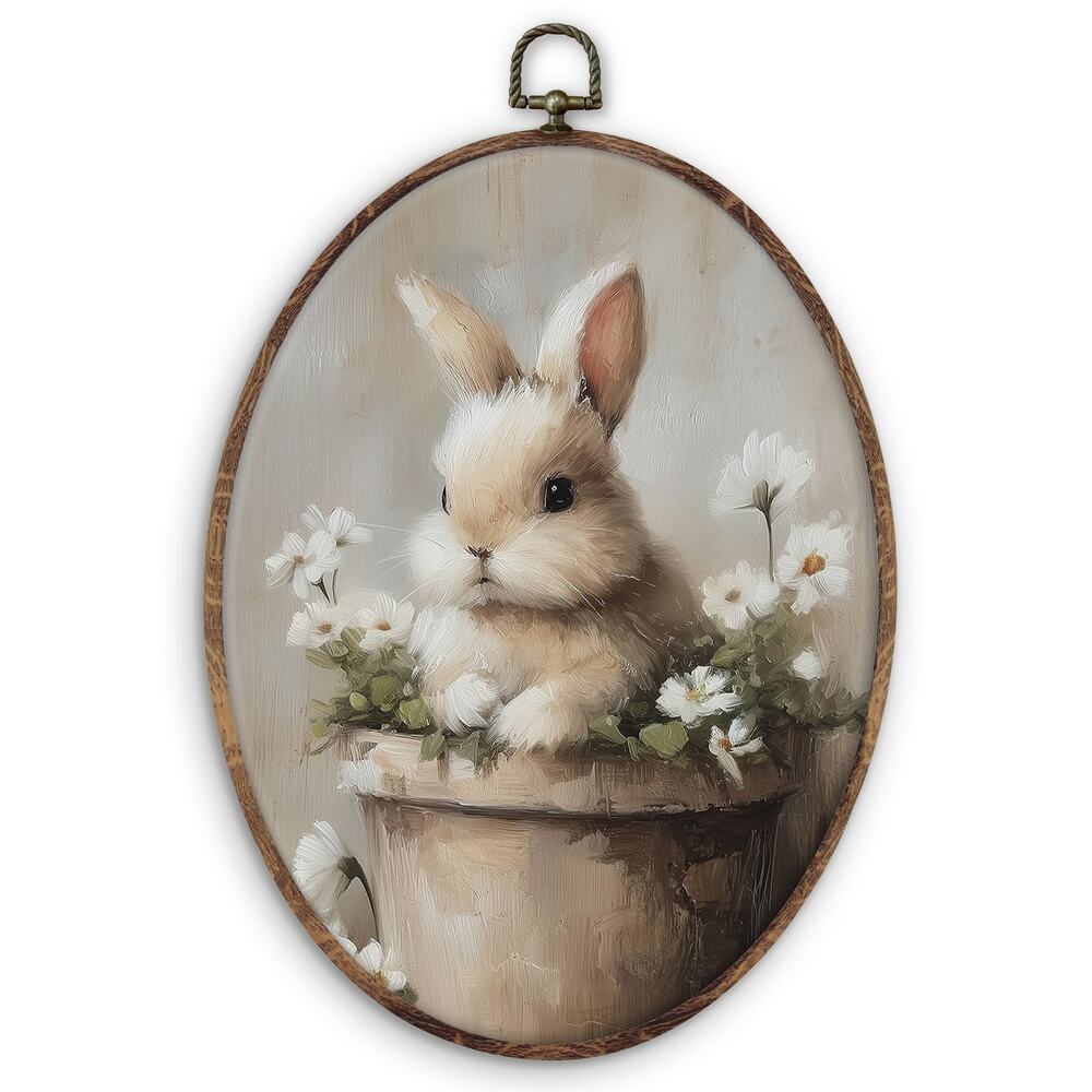 Vintage Easter Bunny Oval Wall Art Decor